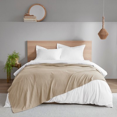 100% Cotton Ultra Soft Solid Bed Blanket,  3-Layer Lightweight Fabric Breathable Blanket for Hot Season