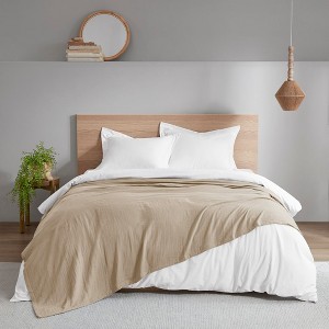 100% Cotton Ultra Soft Solid Bed Blanket,  3-Layer Lightweight Fabric Breathable Blanket for Hot Season - 1 of 4