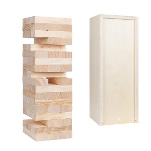 WE Games Wood Block Stacking Party Game That Tumbles Down when you play - Includes 12 in. Wooden Box and die - 1 of 4