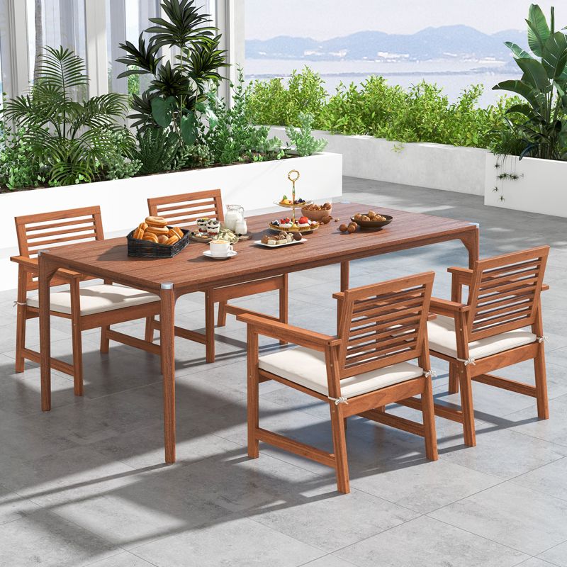 Costway Outdoor Dining Chair Patio Solid Wood Chairs with Comfortable Cushions, 5 of 10