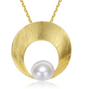 Guili Sterling Silver Gold Plated Necklace with Round Freshwater Pearl Pendant, an elegant accessory for a sophisticated style statement. - 1 of 3