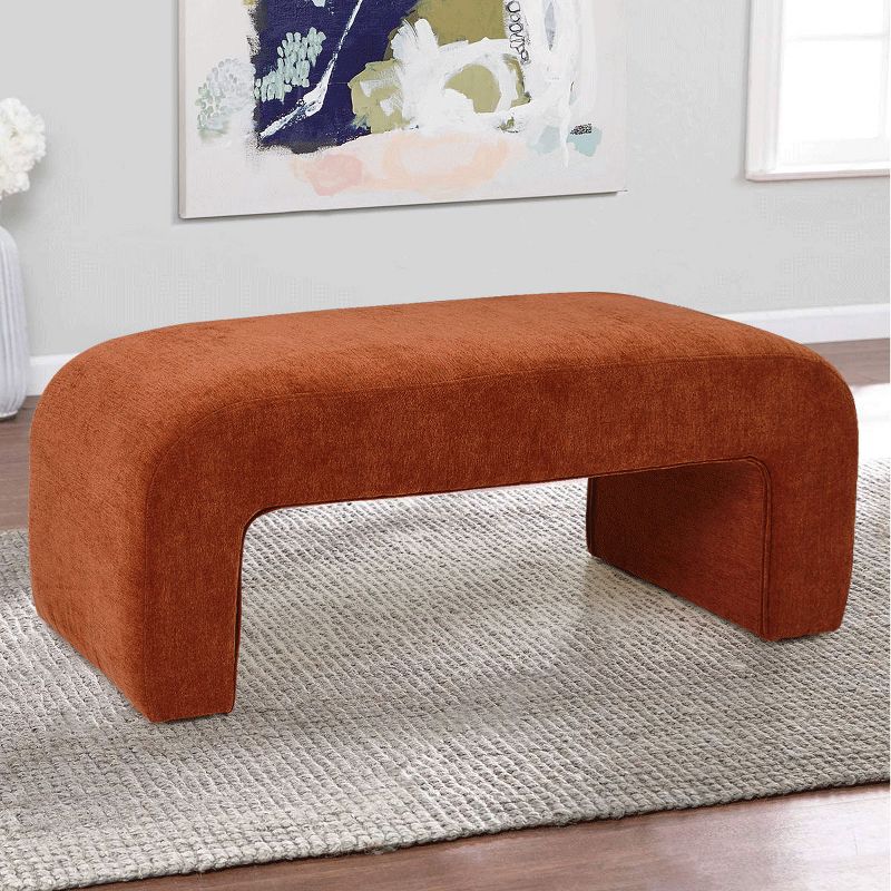Lily 47" Upholstered Scroll Velvet Waterfall Bench/Chenille Entryway Bench-The Pop Maison, 1 of 9