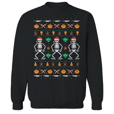 Rerun Island Men's Trick Or Christmas Long Sleeve Graphic Cotton Pullover Sweatshirt