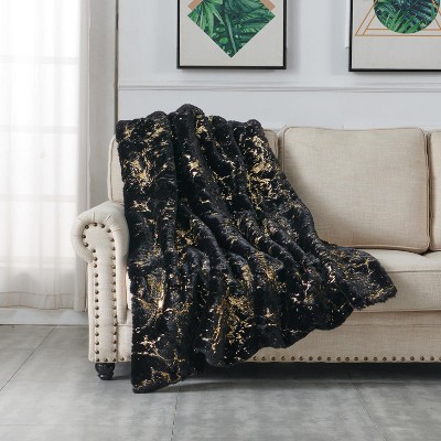 NicBex Luxury Chinchilla Faux Fur Gilded Throw Blanket for Bed Chair Sofa