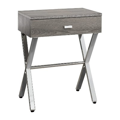 Monarch Specialties Accent Table Side End Nightstand Lamp Storage Drawer Living Room Bedroom Metal Laminate Brown Chrome Contemporary Modern