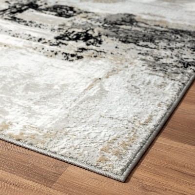 Gray and Beige Abstract Synthetic 8' x 10' Area Rug