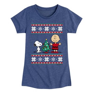 Girls' - Peanuts - Holiday Cheer Fitted Short Sleeve Graphic T-Shirt - 1 of 4