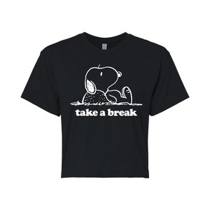 Women's - Peanuts - Take A Break Cropped Graphic T-Shirt - 1 of 4
