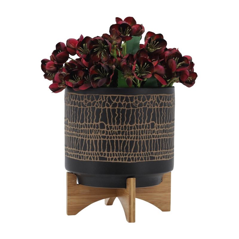 Sagebrook Home Glazed Ceramic Planter Pot with Stand, 4 of 11