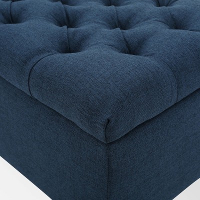 Charleston Dark Blue Tufted Storage Ottoman with Birch Legs