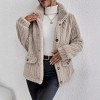 Women's Long Plush Coat Lapel Collar Button Down Long Sleeve Jacket with Pockets - 2 of 4