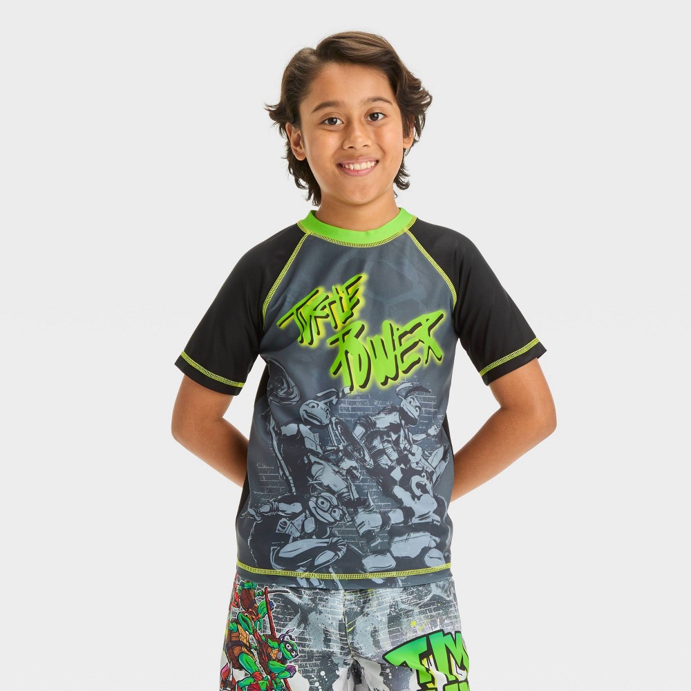 Photos - Swimwear Boys' Teenage Mutant Ninja Turtles Rash Guard Top - Black M