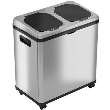 iTouchless Rolling Sensor Kitchen Trash Can and Recycle Bin with Wheels 16 Gallon Silver Stainless Steel