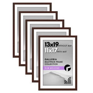 Americanflat 13x19 Picture Frame in Mahogany - Displays 11x17 With Mat and 13x19 Without Mat - Set of 5 Frames with Sawtooth Hanging Hardware - 1 of 4