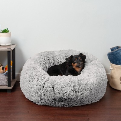 Medium Mist Gray Faux Fur Orthopedic Donut Pet Bed