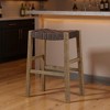 HomeRoots 31" Stone and Gray Faux Leather and Solid Wood Backless Bar Height Bar Chair - 2 of 4