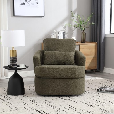 PAGED Comfy Round Swivel Accent Chair 360 Degree Swivel Barrel Chair Modern Arm Chair with Dual Pillow Support for Living Room