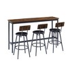 CIPACHO Rustic Brown and Black Industrial 63L x15.7W x37.5H Long Bar Table Set with 3 PU Upholstered Bar Stools - 4 of 4