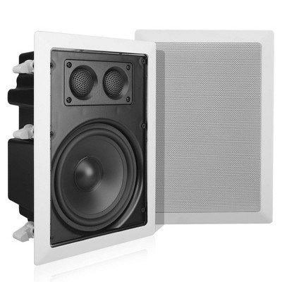 Pyle Home PDIW67 6.5 Inch 360 Watt 2 Way Enclosed Square In Wall/Ceiling Flush Mounted Stereo Speaker Pair w/ Easy Installation, White/Black (2 Pack)