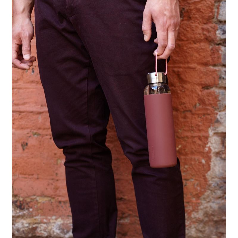 Black+Blum Glass Water Bottle with Burgundy Sleeve, 3 of 4