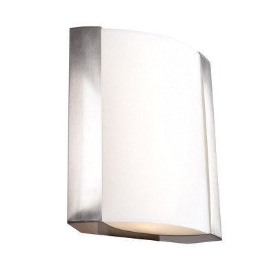 Brushed Steel Dimmable LED Wall Sconce with Opal Glass Shade