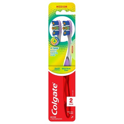 Colgate 360° Advanced 4 Zone Manual Toothbrush with Tongue and Cheek Cleaner - Medium - 2ct