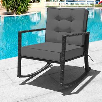 Tangkula Outdoor Wicker Rocking Chair Glider Rattan Rocker Recliner with Cushion
