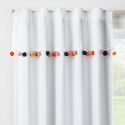 Image of 84" Pom-Pom Blackout Valance Kids' Panel White - Pillowfort™