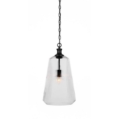 Toltec Lighting Carina 1 - Light Pendant in  Matte Black with 11" Clear Ribbed Shade