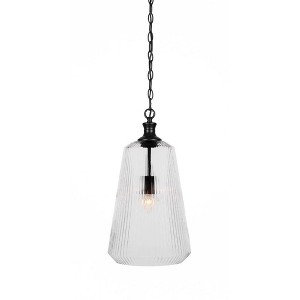 Toltec Lighting Carina 1 - Light Pendant in  Matte Black with 11" Clear Ribbed Shade - 1 of 1
