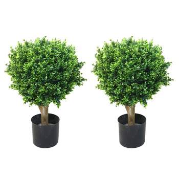 Hedyotis Topiary Artificial Trees - Set of Two 24-Inch-Tall UV-Resistant Shrubs - Indoor/Outdoor Fake Plants for Front Porch Decor by Pure Garden