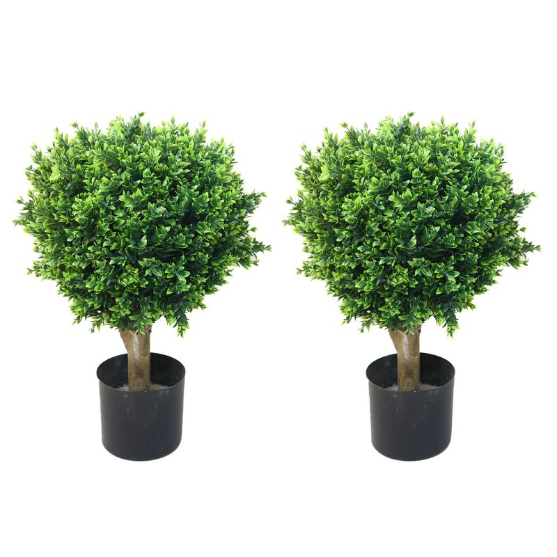 Hedyotis Topiary Artificial Trees - Set of Two 24-Inch-Tall UV-Resistant Shrubs - Indoor/Outdoor Fake Plants for Front Porch Decor by Pure Garden, 1 of 8