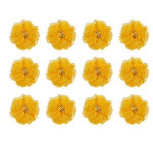 Unique Bargains Artificial Rhinestone Chiffon Flower Heads 12 Pcs Gold Yellow - 1 of 4