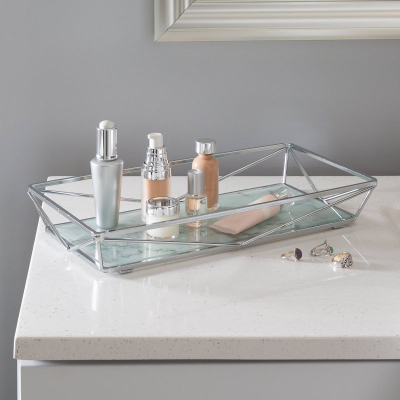 Geometric Tempered Glass Vanity Tank Tray White/Chrome - Home Details, 4 of 9