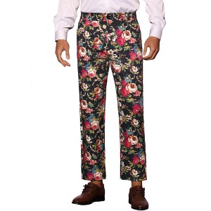 INSPIRE CHIC Men's Floral Pattern Regular Fit Dress Pants - 1 of 4