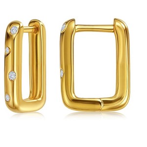 Molenia 18K Gold Hoop Earrings for Women, 925 Sterling Silver Square Minimalist Hoops Huggie, Chunky Hypoallergenic Fashion Earrings - 1 of 4