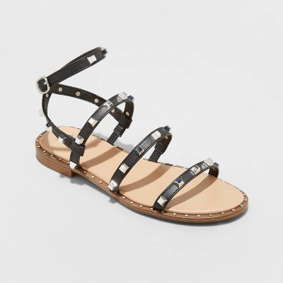 Women's Astrid Studded Strappy Sandals - A New Day™ Black 10