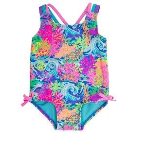 RuffleButts Girls UPF50+ Sun Protected Cross-Back One Piece - 1 of 2
