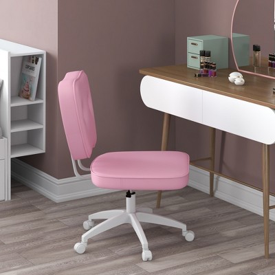 VYNXARIA Cute Armless Office Chair - Pink PU Leather Desk Chair with Adjustable Height