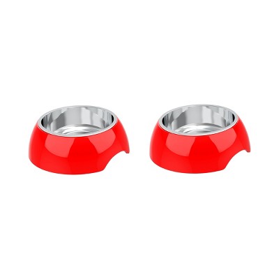 Pet Bowls - Raised Stainless Steel and Plastic Nonslip Rubber Bottom Food and Water Station for Dogs and Cats - Set of 2, 6 Fl Oz by Pet Adobe (Red)