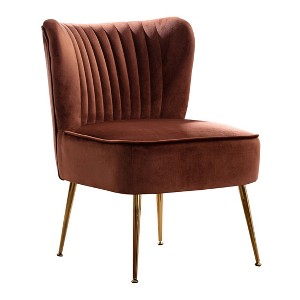 WestinTrends Phoebe Upholstered Tufted Velvet Accent Chair With Metal Leg - 1 of 4