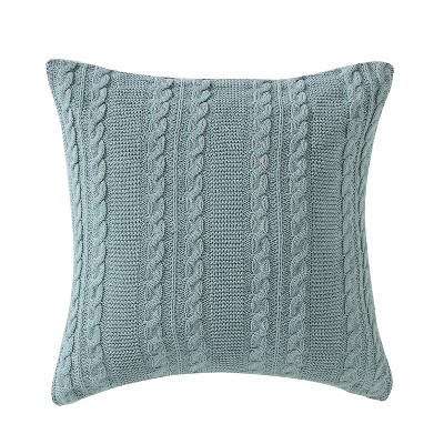Dublin 18"x18" Blue Cotton Cable Knit Square Throw Pillow