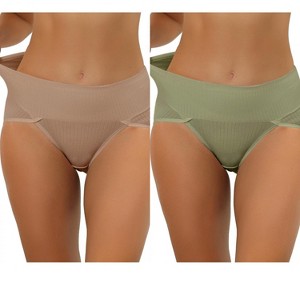 Allegra K Women's Hi-Cut Ribbed High Waist Tummy Control Available in Plus Size Briefs 2 Packs - 1 of 4