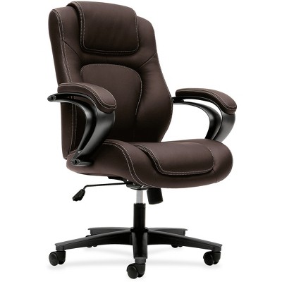 Luxurious Brown Vinyl High-Back Executive Swivel Chair with Lumbar Support