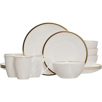 American Atelier Varda Round Dinnerware Set – 16-Piece Stoneware Dinner Party Collection 4 Dinner Plates, 4 Salad Plates, 4 Bowls & 4 Mugs, White