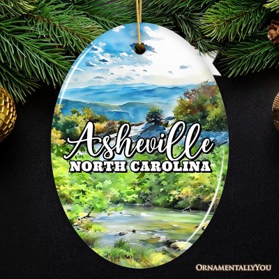 Scenic Asheville Mountain Town Ceramic Ornament, Nature and Historic North Carolina Christmas Gift and Tree Decor | OrnamentallyYou