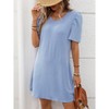 Womens Striped Summer Casual Dress Textured Shift Dres Mini Length V Neck with Short Peasant Sleeve Irregular Tiny Stripe Sundress - 3 of 4