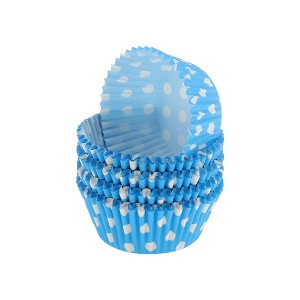 Unique Bargains Dots Print Disposable Baking Cups Greaseproof Paper Blue White 1.97"x1.18" 100 Pcs - 1 of 4