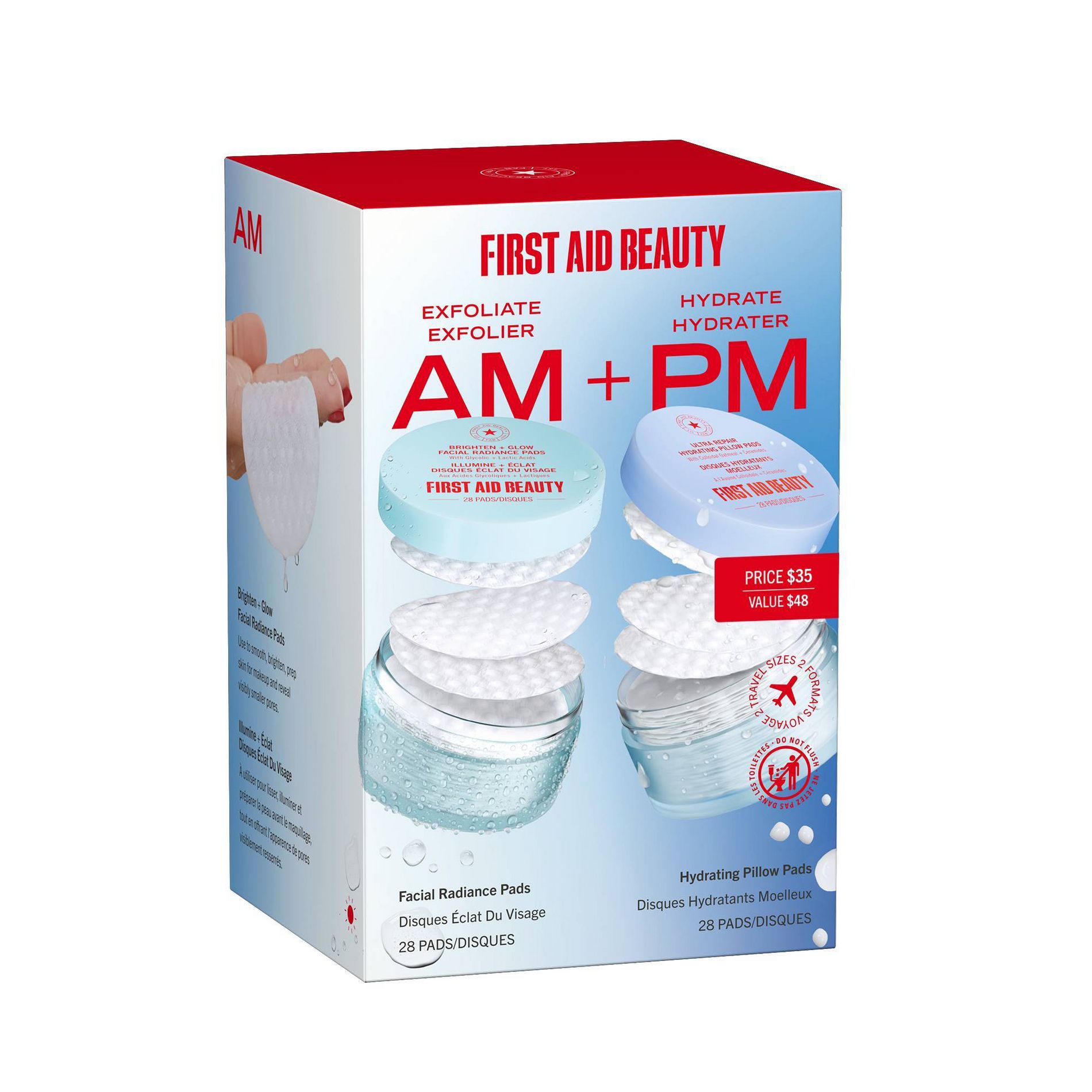 FIRST AID BEAUTY Exfoliate + Hydrate Kit for Day and Night Skincare, Facial Radiance Pads + Hydrating Pillow Pads - 2pc/28ct - Beauty Studio