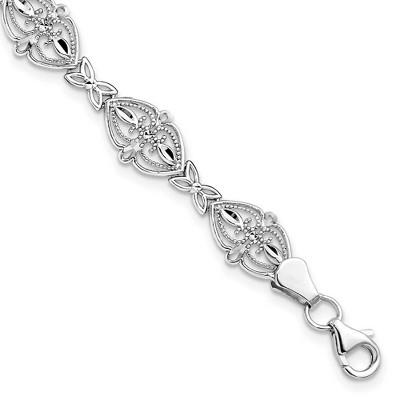Black Bow Jewelry 8mm Filigree Heart Link Bracelet in 14k White Gold, 7 Inch